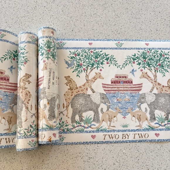VTG Two by Two Noah's Ark Wallpaper Border 5 YD X 9" Elephant Giraffe Prepasted - Picture 7 of 14